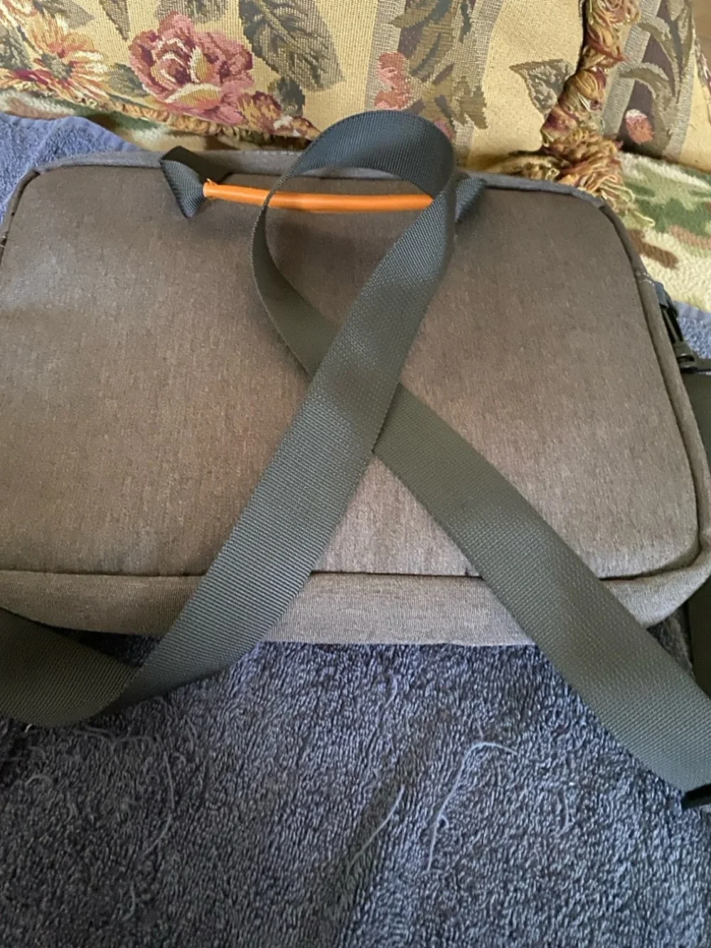 Unisex Gray Laptop Messenger Bag with Tan Accents
